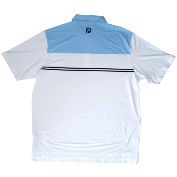 Footjoy Golf Polo Shirt Mens 2XL Heather Sky White Navy Colorblock Lisle 26070 - Picture 5 of 16